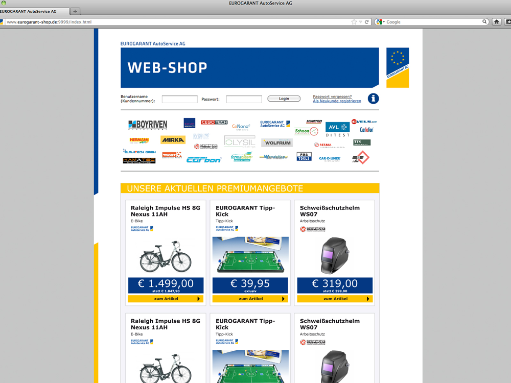 Nur für registrierte Kunden: Der Web-Shop der EUROGARANT AutoService AG